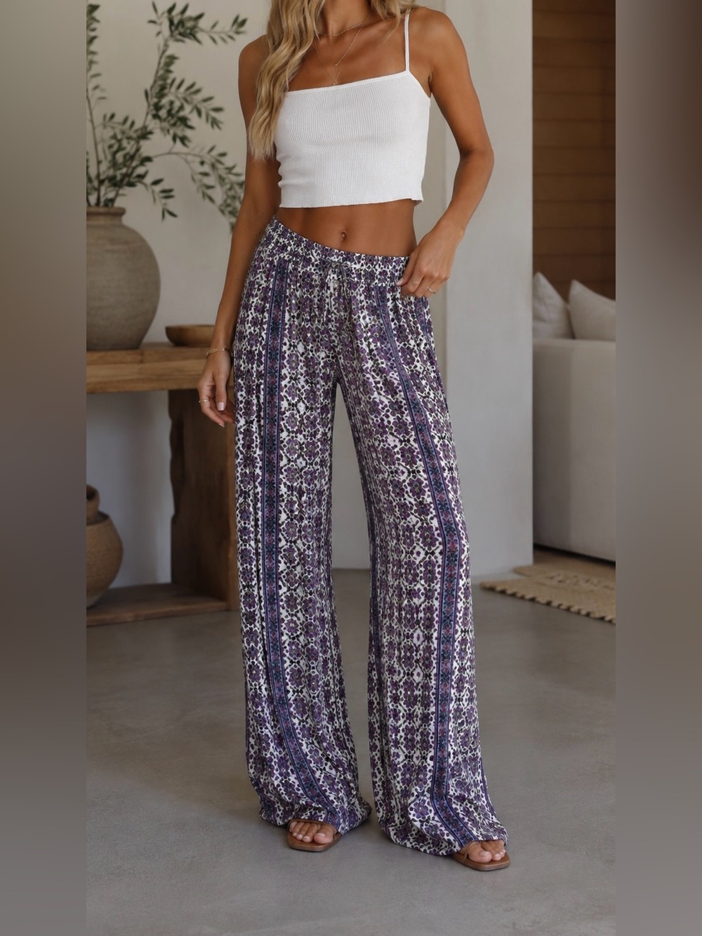 BRANDY MELVILLE Alexah Boho Printed Linen Pants Women’s One Size EUC
